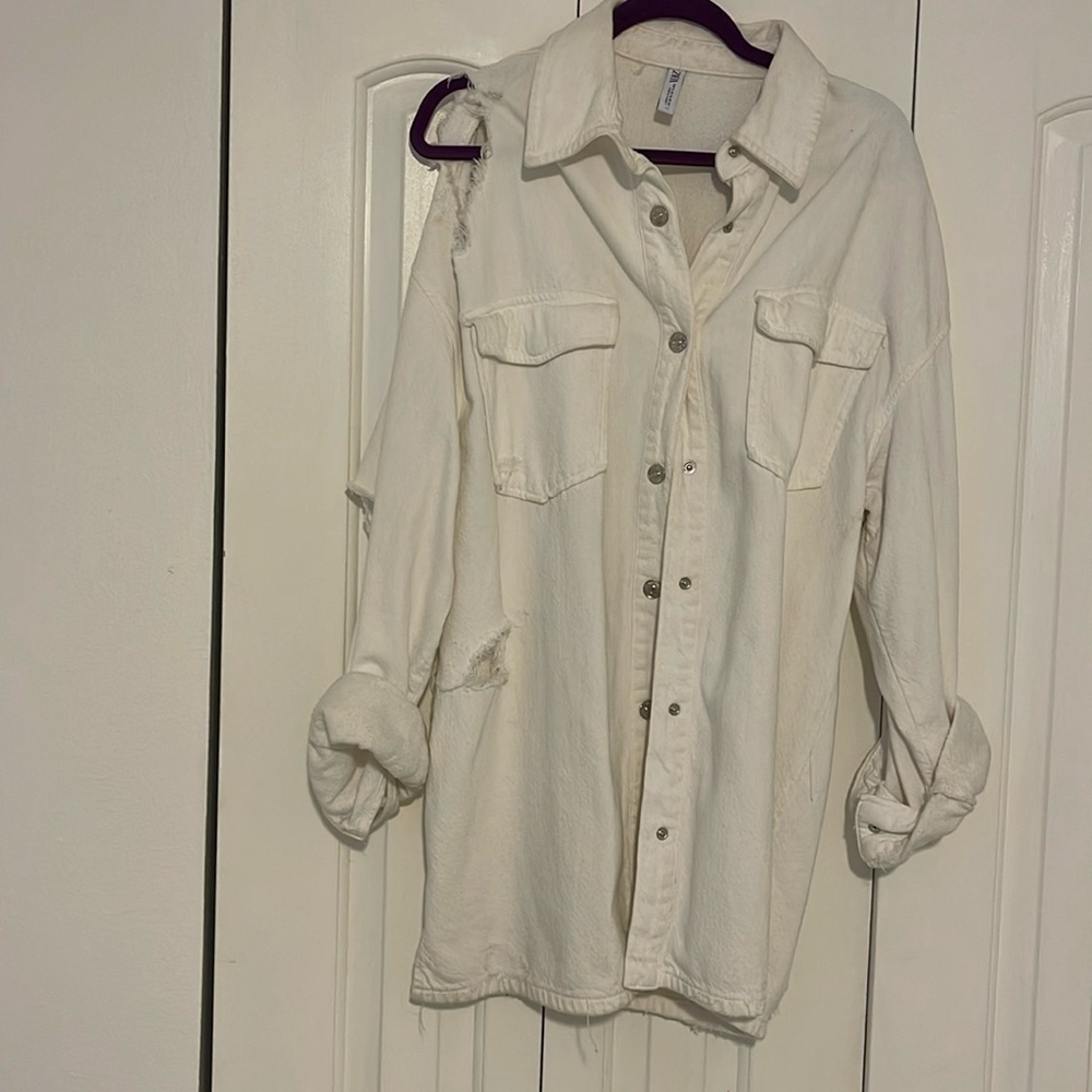 Zara denim with holes long with snaps
